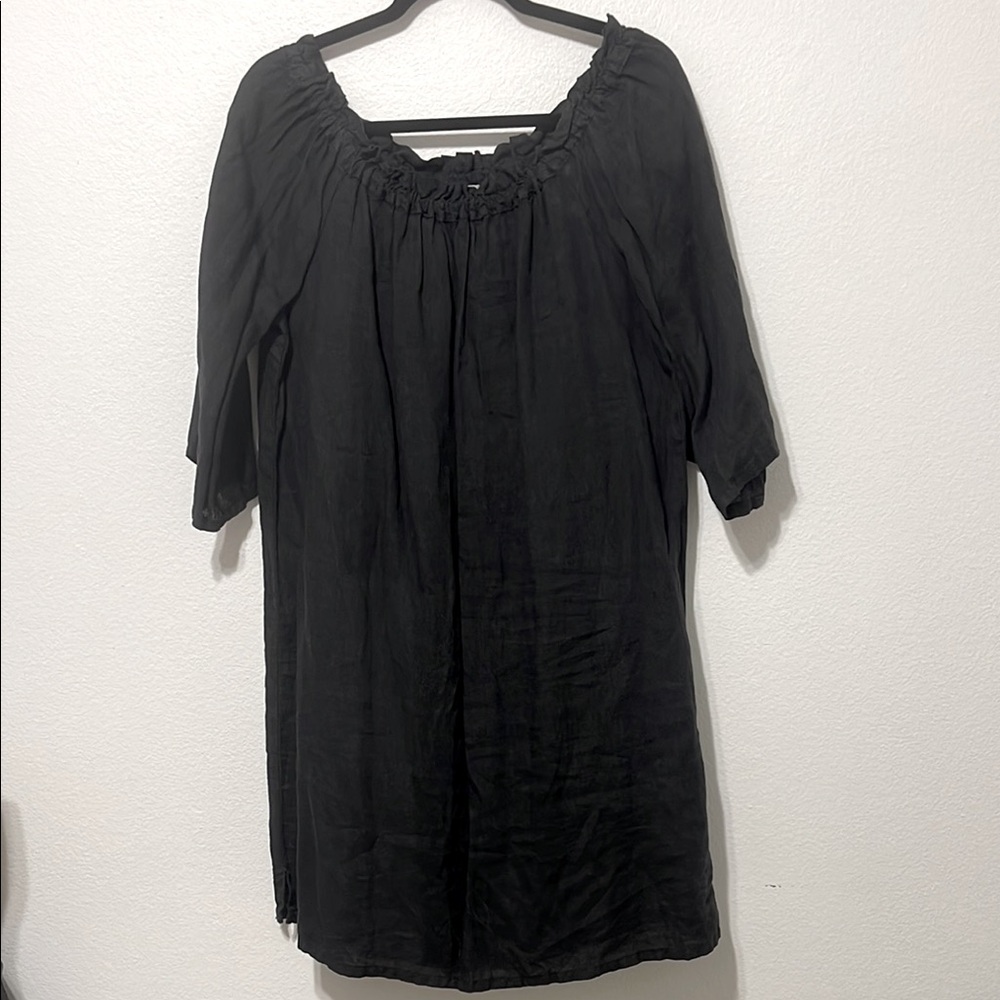 Allen Allen Linen Off Shoulder Black Tunic/ Dress Size XL